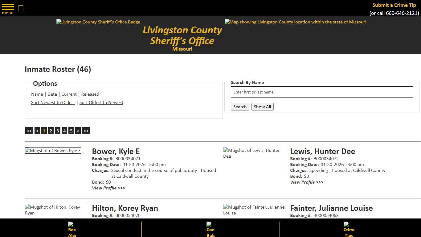 Inmate Roster - Current Inmates Booking Date Descending - Livingston County Missouri Sheriff