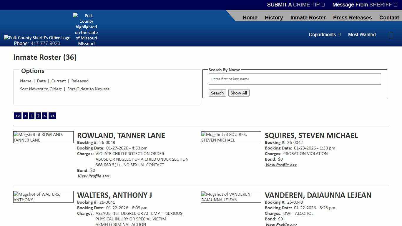 Inmate Roster - Current Inmates Booking Date Descending - Polk County Sheriff MO